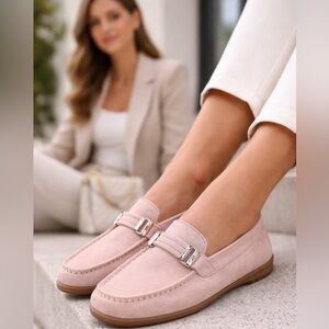 Piero Masetti Blush Suede Loafers Silver Buckle Italy EU‎ 40 US 9